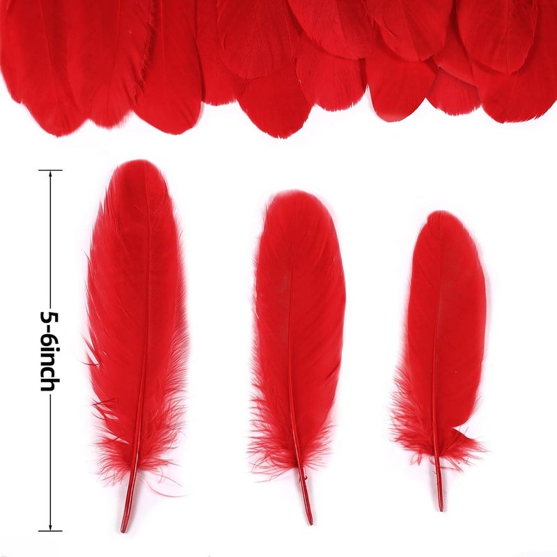 Holmgren Red Craft Goose Feathers- 200pcs 5-7inch Large Craft Feather Bulk for DIY Cosplay Mask Hatband Wing Costume Accessories and Halloween Party Decoration (Red) - Image 3